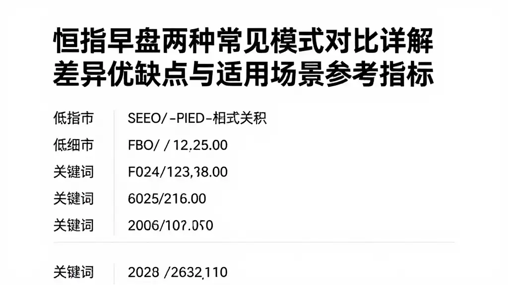 恒指早盘两种常见模式对比详解差异优缺点与适用场景参考指标