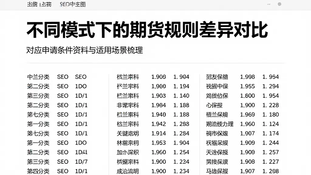 不同模式下的期货规则差异对比，对应申请条件资料与适用场景梳理