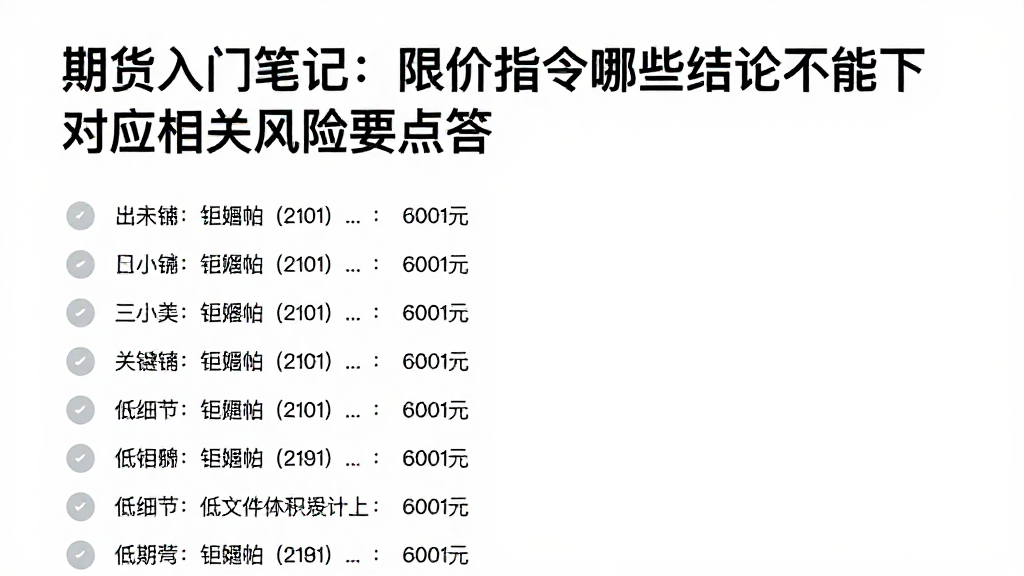 期货入门笔记：限价指令哪些结论不能下对应相关风险要点问答